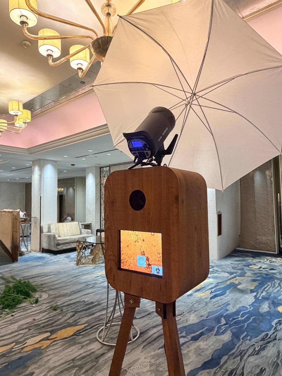 Vintage wooden photobooth setup for a premium Singapore event