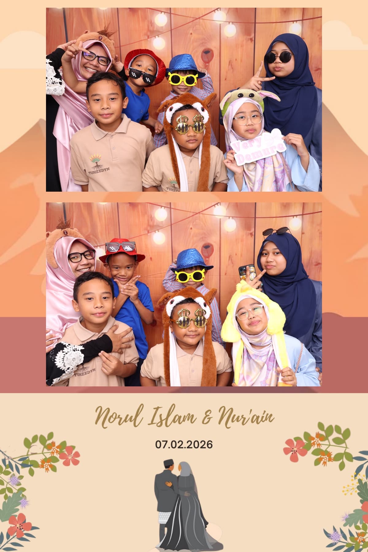 Guests enjoying instant photobooth prints at a Singapore celebration
