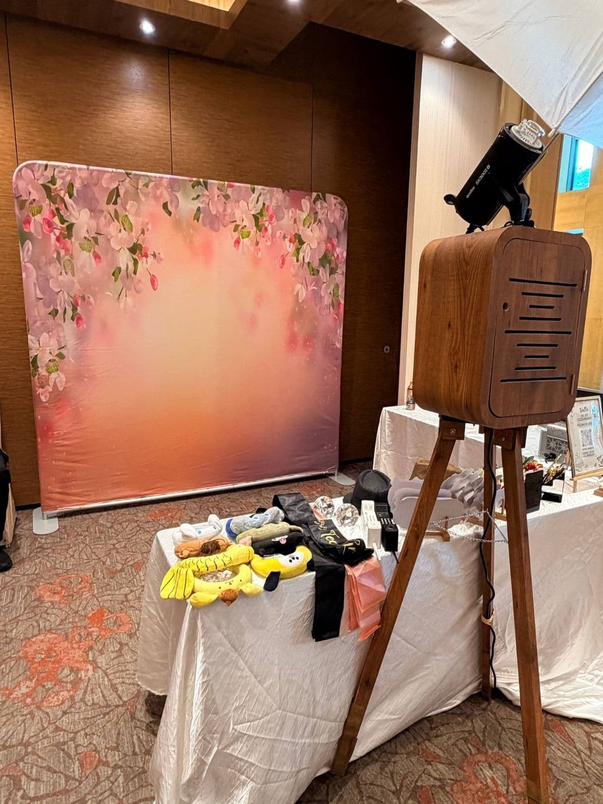 Floral styling detail for a pleated wedding backdrop